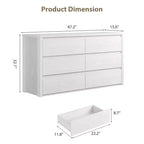 Commode à 6 tiroirs pour chambre à coucher, commode large en bois sans poignée, grande commode de rangement moderne pour salon, couloir, entrée
