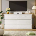 Commode à 6 tiroirs pour chambre à coucher, commode large en bois sans poignée, grande commode de rangement moderne pour salon, couloir, entrée