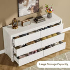 Commode à 6 tiroirs pour chambre à coucher, commode large en bois sans poignée, grande commode de rangement moderne pour salon, couloir, entrée