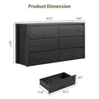 Commode à 6 tiroirs pour chambre à coucher, commode large en bois sans poignée, grande commode de rangement moderne pour salon, couloir, entrée