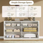 Commode à 6 tiroirs pour chambre à coucher, commode large en bois sans poignée, grande commode de rangement moderne pour salon, couloir, entrée