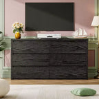 Commode à 6 tiroirs pour chambre à coucher, commode large en bois sans poignée, grande commode de rangement moderne pour salon, couloir, entrée