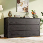 Commode à 6 tiroirs pour chambre à coucher, commode large en bois sans poignée, grande commode de rangement moderne pour salon, couloir, entrée