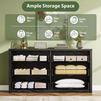 Commode à 6 tiroirs pour chambre à coucher, commode large en bois sans poignée, grande commode de rangement moderne pour salon, couloir, entrée