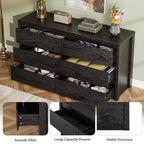 Commode à 6 tiroirs pour chambre à coucher, commode large en bois sans poignée, grande commode de rangement moderne pour salon, couloir, entrée