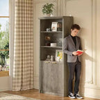 Bibliothèque à 5 niveaux avec armoire de rangement et étagère réglable, étagères de style moderne du milieu du siècle pour le bureau à domicile, le salon