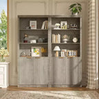 Bibliothèque à 5 niveaux avec armoire de rangement et étagère réglable, étagères de style moderne du milieu du siècle pour le bureau à domicile, le salon