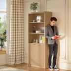 Bibliothèque à 5 niveaux avec armoire de rangement et étagère réglable, étagères de style moderne du milieu du siècle pour le bureau à domicile, le salon