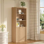 Bibliothèque à 5 niveaux avec armoire de rangement et étagère réglable, étagères de style moderne du milieu du siècle pour le bureau à domicile, le salon