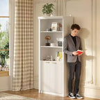 Bibliothèque à 5 niveaux avec armoire de rangement et étagère réglable, étagères de style moderne du milieu du siècle pour le bureau à domicile, le salon