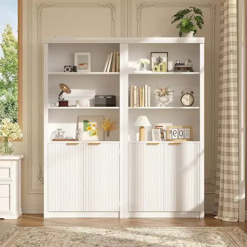Bibliothèque à 5 niveaux avec armoire de rangement et étagère réglable, étagères de style moderne du milieu du siècle pour le bureau à domicile, le salon