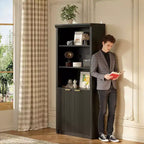 Bibliothèque à 5 niveaux avec armoire de rangement et étagère réglable, étagères de style moderne du milieu du siècle pour le bureau à domicile, le salon