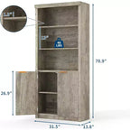 Bibliothèque à 5 niveaux avec armoire de rangement et étagère réglable, étagères de style moderne du milieu du siècle pour le bureau à domicile, le salon
