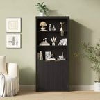 5 Tier Bookcase Display Shelves with Storage Cabinet & Adjustable Shelf, Mid-Century Modern Bookshelves for Home Office, Living Room