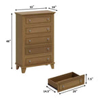 Commode 5 tiroirs de 122 cm de hauteur, commode en bois marron avec tiroirs profonds et poignées métalliques pour chambre à coucher ou salon