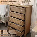 Commode 5 tiroirs de 122 cm de hauteur, commode en bois marron avec tiroirs profonds et poignées métalliques pour chambre à coucher ou salon