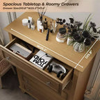Commode 5 tiroirs de 122 cm de hauteur, commode en bois marron avec tiroirs profonds et poignées métalliques pour chambre à coucher ou salon