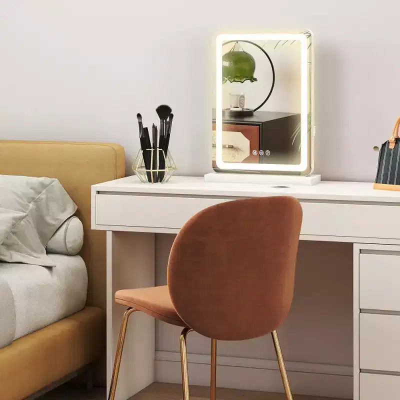 Miroir de Maquillage LED Lumineux, 3 Modes de Couleurs et Luminosité Réglables, Miroir de Coiffeuse Tactile avec Port USB