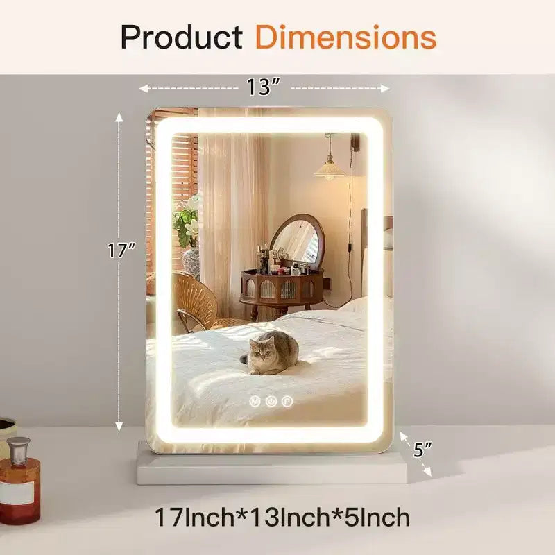 Miroir de Maquillage LED Lumineux, 3 Modes de Couleurs et Luminosité Réglables, Miroir de Coiffeuse Tactile avec Port USB