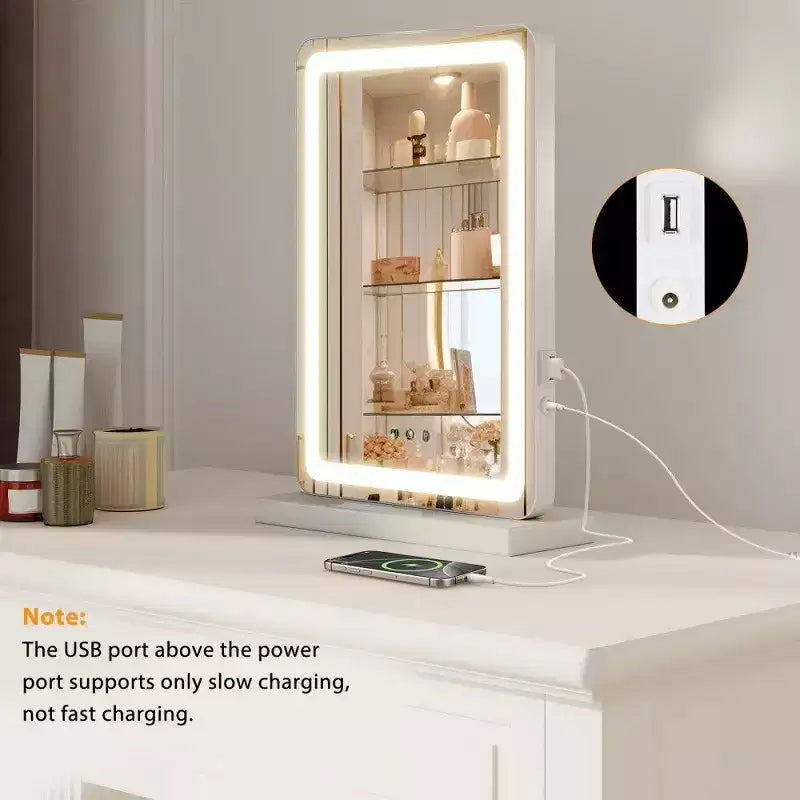 Miroir de Maquillage LED Lumineux, 3 Modes de Couleurs et Luminosité Réglables, Miroir de Coiffeuse Tactile avec Port USB