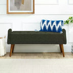 Banc moderne avec coussin moelleux, accoudoirs géométriques et pieds en bois massifIdéal pour les salons, les chambres et les entrées
