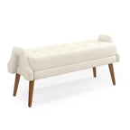 Banc moderne avec coussin moelleux, accoudoirs géométriques et pieds en bois massifIdéal pour les salons, les chambres et les entrées