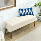 Modern Bench with Soft Cushion, Geometric Armrests, and Hardwood LegsGreat for Living Rooms, Bedrooms, and Entryways