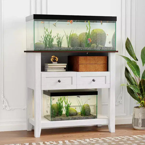 Meuble d'aquarium double couche de 37 pouces, support de 295 kg avec multiprise et tiroirs pour salon