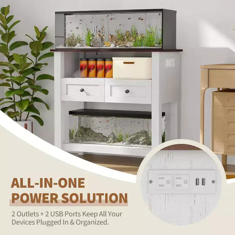 Meuble d'aquarium double couche de 37 pouces, support de 295 kg avec multiprise et tiroirs pour salon