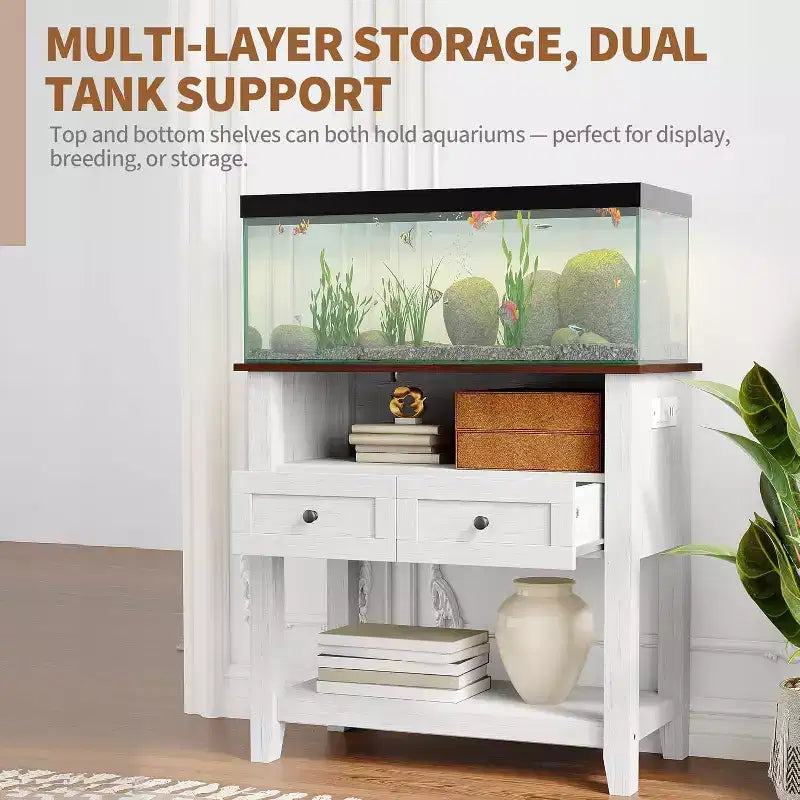 Meuble d'aquarium double couche de 37 pouces, support de 295 kg avec multiprise et tiroirs pour salon