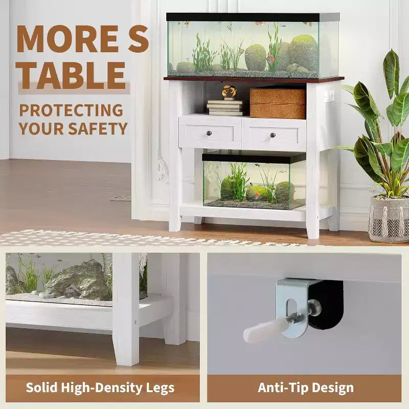 Meuble d'aquarium double couche de 37 pouces, support de 295 kg avec multiprise et tiroirs pour salon