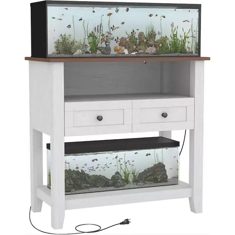 Acekool 37 Double-Layer Aquarium Stand,650 lbs Support with Power Strip & Drawers for Living Room
