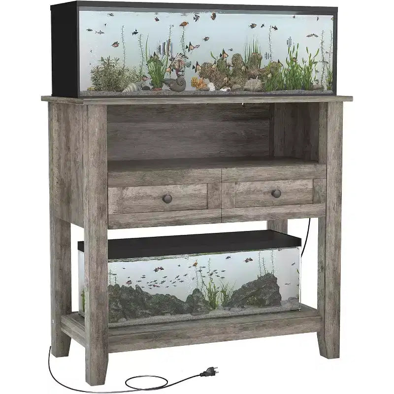 Meuble d'aquarium double couche de 37 pouces, support de 295 kg avec multiprise et tiroirs pour salon