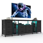 10 Drawer Dresser, TV Stand with Fabric Drawers for 75 70 65 Inch TV, TV Console Table, Entertainment Center with Open Storage Shelves for Bedroom