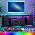 Commode à 10 tiroirs, Meuble TV avec tiroirs en tissu pour TV 75 70 65 pouces, Console TV, Meuble TV avec étagères de rangement ouvertes pour chambre à coucher