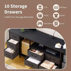 Commode à 10 tiroirs, Meuble TV avec tiroirs en tissu pour TV 75 70 65 pouces, Console TV, Meuble TV avec étagères de rangement ouvertes pour chambre à coucher