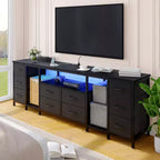 Commode à 10 tiroirs, Meuble TV avec tiroirs en tissu pour TV 75 70 65 pouces, Console TV, Meuble TV avec étagères de rangement ouvertes pour chambre à coucher
