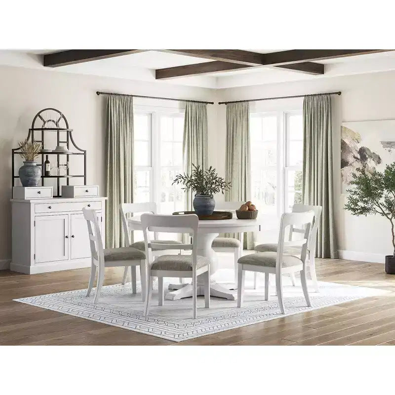 Chaises de salle à manger capitonnées, lot de 2, cadre en bois blanc avec sièges en polyester, style bistrot de ferme