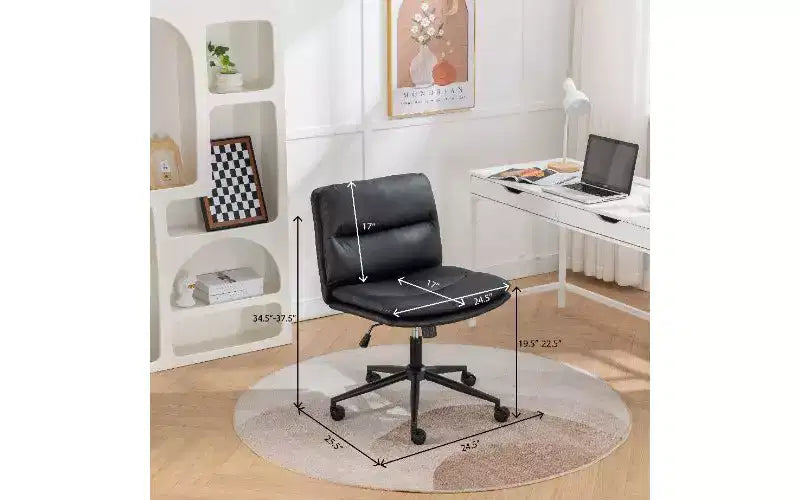 Chaise de bureau pivotante réglable avec assise large, chaise de bureau ergonomique en cuir PU, chaise de bureau à domicile ou de coiffeuse