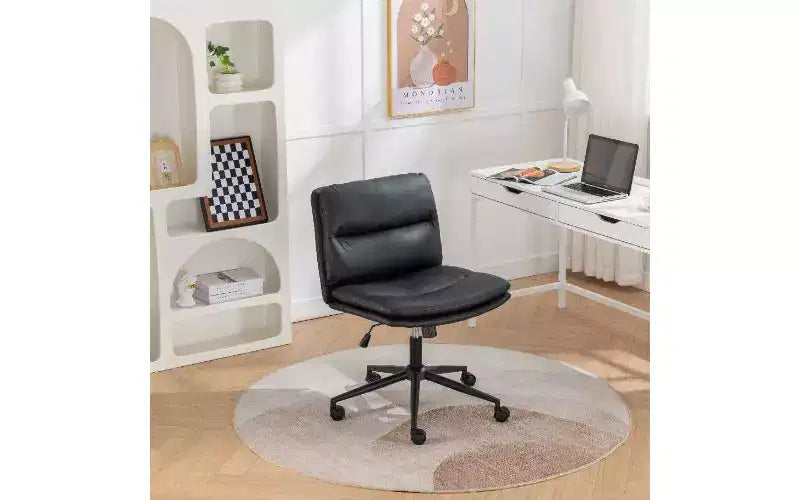 Chaise de bureau pivotante réglable avec assise large, chaise de bureau ergonomique en cuir PU, chaise de bureau à domicile ou de coiffeuse