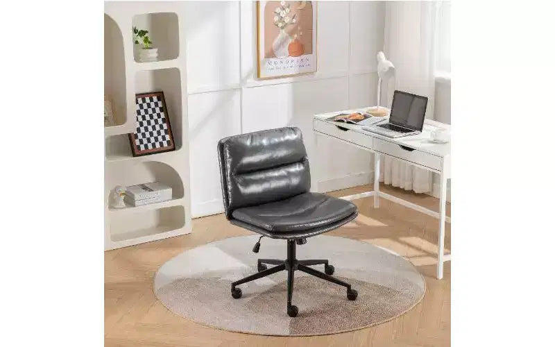 Chaise de bureau pivotante réglable avec assise large, chaise de bureau ergonomique en cuir PU, chaise de bureau à domicile ou de coiffeuse