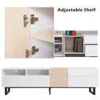 Meuble TV pour téléviseurs jusqu'à 80 pouces, meuble console TV moderne avec porte abattante, compartiments de rangement et 2 tiroirs