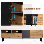 Meuble TV pour téléviseurs jusqu'à 80 pouces, meuble console TV moderne avec porte abattante, compartiments de rangement et 2 tiroirs