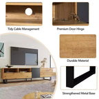 Meuble TV pour téléviseurs jusqu'à 80 pouces, meuble console TV moderne avec porte abattante, compartiments de rangement et 2 tiroirs