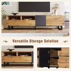 Meuble TV pour téléviseurs jusqu'à 80 pouces, meuble console TV moderne avec porte abattante, compartiments de rangement et 2 tiroirs