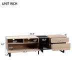 Meuble TV pour téléviseurs jusqu'à 80 pouces, meuble console TV moderne avec porte abattante, compartiments de rangement et 2 tiroirs