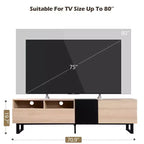 Meuble TV pour téléviseurs jusqu'à 80 pouces, meuble console TV moderne avec porte abattante, compartiments de rangement et 2 tiroirs