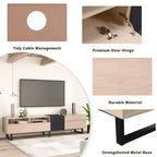 Meuble TV pour téléviseurs jusqu'à 80 pouces, meuble console TV moderne avec porte abattante, compartiments de rangement et 2 tiroirs