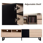 Meuble TV pour téléviseurs jusqu'à 80 pouces, meuble console TV moderne avec porte abattante, compartiments de rangement et 2 tiroirs