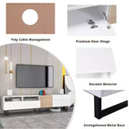 Meuble TV pour téléviseurs jusqu'à 80 pouces, meuble console TV moderne avec porte abattante, compartiments de rangement et 2 tiroirs